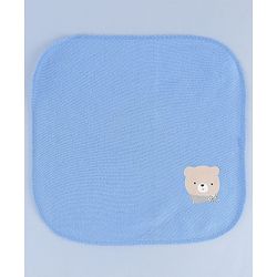 Babyhug Cotton Knit Wash Cloth with Bear Print Pack of 6 - Blue