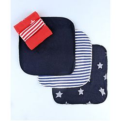 Babyhug Cotton Knit Wash Cloth with Stripes & Stars Print Pack of 6 - Navy Blue & Red