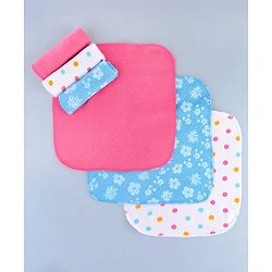 Babyhug Cotton Knit Wash Cloth with Polka Dots & Floral Print Pack of 6 - Pink White & Light Blue