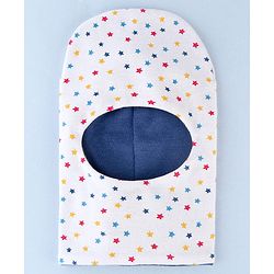 Babyhug Knit Reversible Monkey Cap With Star Print White - Diameter 9 cm