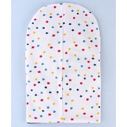 Babyhug Knit Reversible Monkey Cap With Star Print White - Diameter 9 cm