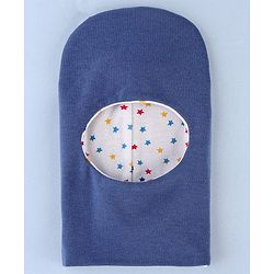 Babyhug Knit Reversible Monkey Cap With Star Print White - Diameter 9 cm