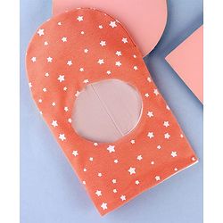 Babyhug Knit Reversible Monkey Cap With Star Print Light Peach - Diameter 9 cm
