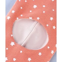 Babyhug Knit Reversible Monkey Cap With Star Print Light Peach - Diameter 9 cm