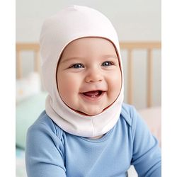Babyhug Knit Reversible Monkey Cap With Star Print Light Peach - Diameter 10 cm