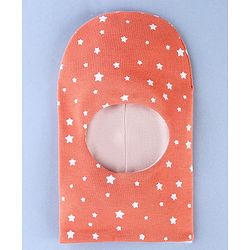Babyhug Knit Reversible Monkey Cap With Star Print Light Peach - Diameter 10 cm
