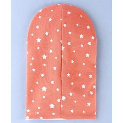 Babyhug Knit Reversible Monkey Cap With Star Print Light Peach - Diameter 10 cm