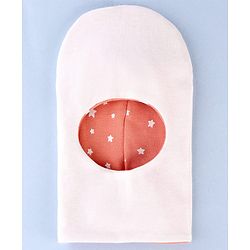 Babyhug Knit Reversible Monkey Cap With Star Print Light Peach - Diameter 10 cm