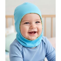 Babyhug Knit Reversible Monkey Cap With Star Print Light Blue - Diameter 10 cm