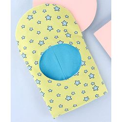 Babyhug Knit Reversible Monkey Cap With Star Print Light Blue - Diameter 10 cm