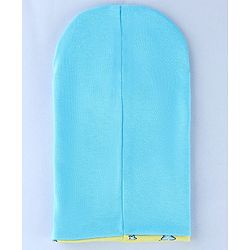 Babyhug Knit Reversible Monkey Cap With Star Print Light Blue - Diameter 10 cm