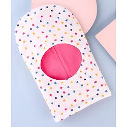Babyhug Knit Reversible Monkey Cap With Star Print Dark Pink - Diameter 9 cm