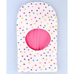 Babyhug Knit Reversible Monkey Cap With Star Print Dark Pink - Diameter 9 cm