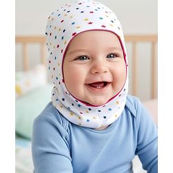 Babyhug Knit Reversible Monkey Cap With Star Print Dark Pink - Diameter 9 cm