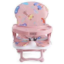 Babyhug 2 in 1 Kids Feeding Chair & Booster Chair with Removable Tray & Seat Cushion - Pink| Adjustable Height| Safety Harness| Foldable Legs| Non Slip Base| Easy to Clean| Durable Built
