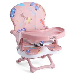 Babyhug 2 in 1 Kids Feeding Chair & Booster Chair with Removable Tray & Seat Cushion - Pink| Adjustable Height| Safety Harness| Foldable Legs| Non Slip Base| Easy to Clean| Durable Built