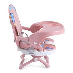 Babyhug 2 in 1 Kids Feeding Chair & Booster Chair with Removable Tray & Seat Cushion - Pink| Adjustable Height| Safety Harness| Foldable Legs| Non Slip Base| Easy to Clean| Durable Built