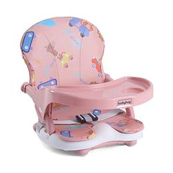 Babyhug 2 in 1 Kids Feeding Chair & Booster Chair with Removable Tray & Seat Cushion - Pink| Adjustable Height| Safety Harness| Foldable Legs| Non Slip Base| Easy to Clean| Durable Built