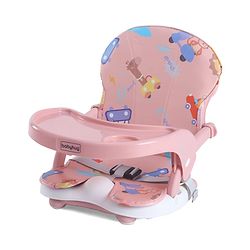 Babyhug 2 in 1 Kids Feeding Chair & Booster Chair with Removable Tray & Seat Cushion - Pink| Adjustable Height| Safety Harness| Foldable Legs| Non Slip Base| Easy to Clean| Durable Built