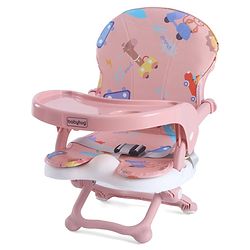 Babyhug 2 in 1 Kids Feeding Chair & Booster Chair with Removable Tray & Seat Cushion - Pink| Adjustable Height| Safety Harness| Foldable Legs| Non Slip Base| Easy to Clean| Durable Built