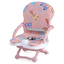 Babyhug 2 in 1 Kids Feeding Chair & Booster Chair with Removable Tray & Seat Cushion - Pink| Adjustable Height| Safety Harness| Foldable Legs| Non Slip Base| Easy to Clean| Durable Built