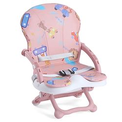 Babyhug 2 in 1 Kids Feeding Chair & Booster Chair with Removable Tray & Seat Cushion - Pink| Adjustable Height| Safety Harness| Foldable Legs| Non Slip Base| Easy to Clean| Durable Built