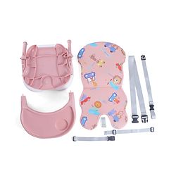 Babyhug 2 in 1 Kids Feeding Chair & Booster Chair with Removable Tray & Seat Cushion - Pink| Adjustable Height| Safety Harness| Foldable Legs| Non Slip Base| Easy to Clean| Durable Built