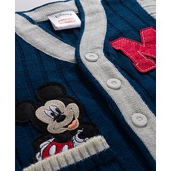 Babyhug Disney Woven Full Sleeves Front Open Sweater With Mickey Mouse Graphics - Navy Blue