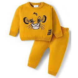 Babyhug Disney Woven Full Sleeves Sweater Set With Lion King Graphics - Yellow