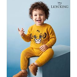 Babyhug Disney Woven Full Sleeves Sweater Set With Lion King Graphics - Yellow
