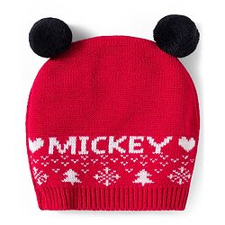Babyhug Disney Woven Full Sleeves Sweater Set With Mickey Mouse Graphics & Cap - Red