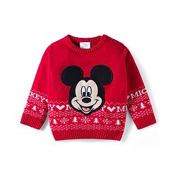 Babyhug Disney Woven Full Sleeves Sweater Set With Mickey Mouse Graphics & Cap - Red