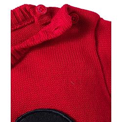 Babyhug Disney Woven Full Sleeves Sweater Set With Mickey Mouse Graphics & Cap - Red