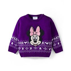 Babyhug Disney Woven Full Sleeves Sweater Set With Minnie Mouse Graphics - Purple