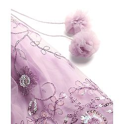 Babyhug Net Woven Ruffle Sleeve Choli Lehenga & Dupatta Set with Floral Sequenced Embroidery - Lavender
