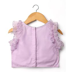 Babyhug Net Woven Ruffle Sleeve Choli Lehenga & Dupatta Set with Floral Sequenced Embroidery - Lavender