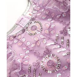 Babyhug Net Woven Ruffle Sleeve Choli Lehenga & Dupatta Set with Floral Sequenced Embroidery - Lavender