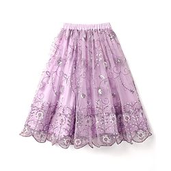 Babyhug Net Woven Ruffle Sleeve Choli Lehenga & Dupatta Set with Floral Sequenced Embroidery - Lavender