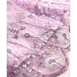 Babyhug Net Woven Ruffle Sleeve Choli Lehenga & Dupatta Set with Floral Sequenced Embroidery - Lavender