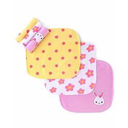 Babyhug Cotton Knit Hand & Face Towel With Floral Print Pack Of 6 L 23 x B 23 cm - Multicolour