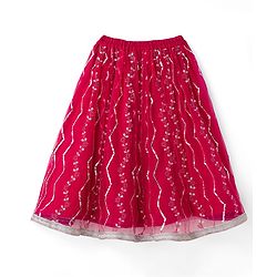 Babyhug Net Woven Sleeveless Choli Lehenga & Dupatta Set with Sequence Embroidery - Fuchsia