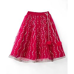 Babyhug Net Woven Sleeveless Choli Lehenga & Dupatta Set with Sequence Embroidery - Fuchsia