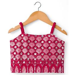 Babyhug Net Woven Sleeveless Choli Lehenga & Dupatta Set with Sequence Embroidery - Fuchsia