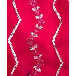 Babyhug Net Woven Sleeveless Choli Lehenga & Dupatta Set with Sequence Embroidery - Fuchsia