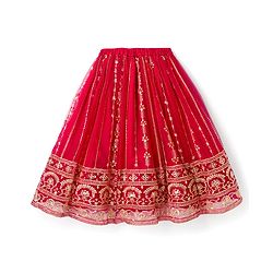 Babyhug Woven Half Sleeves Floral Embroidered Choli Lehenga & Dupatta Set - Maroon