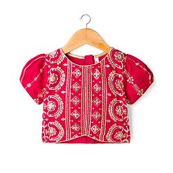 Babyhug Woven Half Sleeves Floral Embroidered Choli Lehenga & Dupatta Set - Maroon