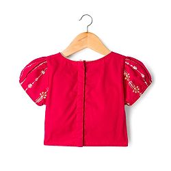 Babyhug Woven Half Sleeves Floral Embroidered Choli Lehenga & Dupatta Set - Maroon