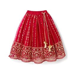 Babyhug Woven Half Sleeves Floral Embroidered Choli Lehenga & Dupatta Set - Maroon