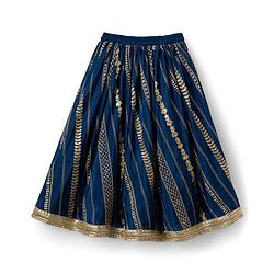 Babyhug Woven Frill Sleeves Embroidered Choli Lehenga Set with Dupatta Sequin & Lace Detailing - Red & Navy Blue