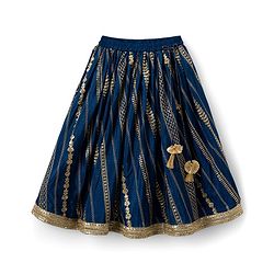 Babyhug Woven Frill Sleeves Embroidered Choli Lehenga Set with Dupatta Sequin & Lace Detailing - Red & Navy Blue